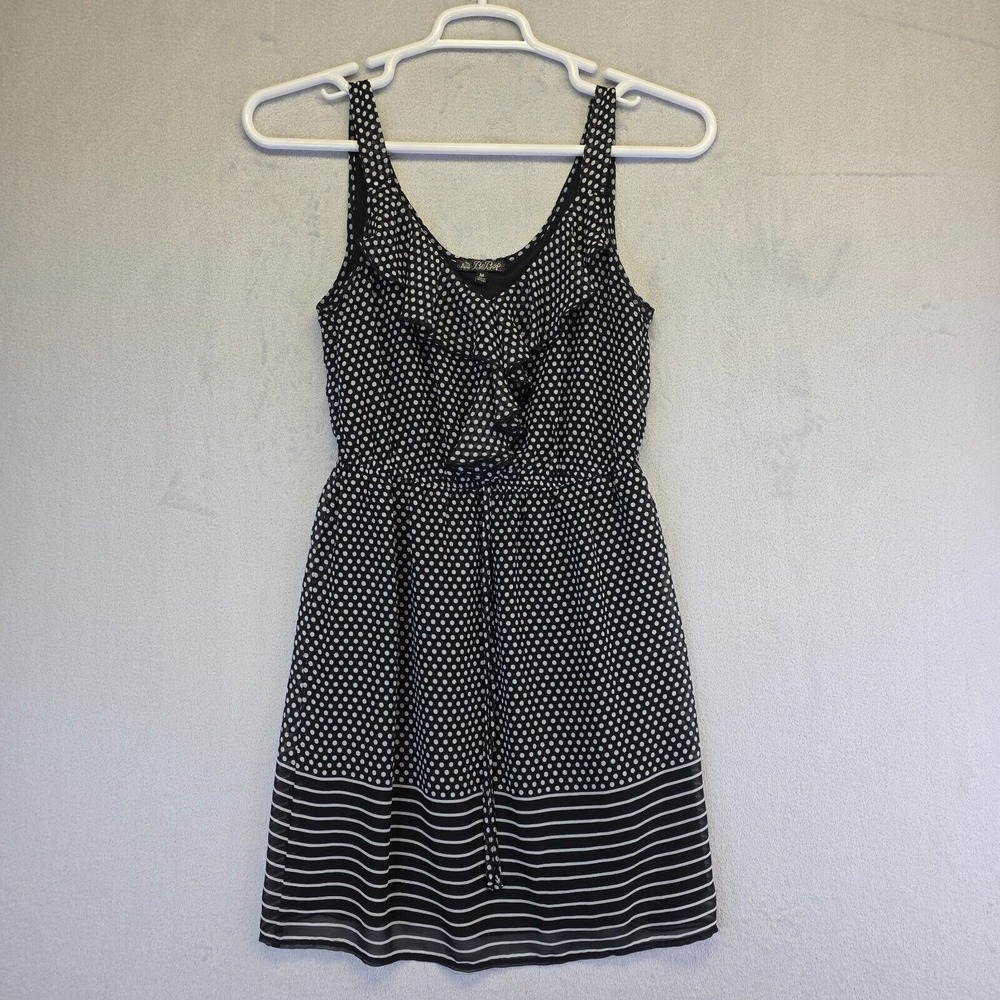 BeBop Dress Junior M Black Ruffle Waist Tie‎ Chiffon Polka Dot Sailor Whimsigoth